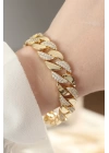 BFS Vip Seri Pirinç Zirkon Taşlı Gold Renk Gurmet Bileklik