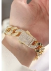 BFS Vip Seri Pirinç Zirkon Taşlı Gold Renk Gurmet Bileklik