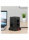 BFS Wp-707 3 Usb-a + 1 Type-c Çıkışlı Kule Tipi Akım Korumalı Çoklu Priz – Tek Tuş Kontrol Masaüstü