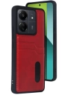 BFS  Xiaomi Redmi 13C Kılıf Sara Kartvizitli Deri Kılıf - Kırmızı