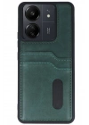 BFS  Xiaomi Redmi 13C Kılıf Sara Kartvizitli Deri Kılıf - Koyu Yeşil