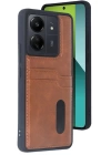BFS  Xiaomi Redmi 13C Kılıf Sara Kartvizitli Deri Kılıf - Taba