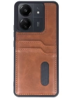 BFS  Xiaomi Redmi 13C Kılıf Sara Kartvizitli Deri Kılıf - Taba