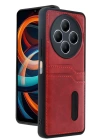 BFS  Xiaomi Redmi 14C Kılıf Sara Kartvizitli Deri Kılıf - Kırmızı