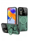BFS Xiaomi Redmi Note 12 Pro 4G Kılıf Joy Lens Standlı Kapak - Koyu Yeşil