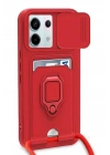 BFS  Xiaomi Redmi Note 13 Pro 5G Kılıf Zuma Kartvizitli Yüzüklü Silikon - Kırmızı