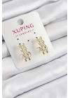 BFS Xuping Zirkon Taşlı Sıralı Damla Model Gold Renk Kadın Küpe