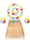 BFS   Yetişkin Çocuk Hawaii Parti Seti - 40 cm Naturel Etek + Çiçek Aksesuarlar (5 Parça)