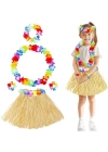 BFS   Yetişkin Çocuk Hawaii Parti Seti - 40 cm Naturel Etek + Çiçek Aksesuarlar (5 Parça)