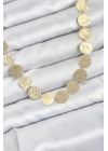 BFS Yuvarlak Plaka Model Gold Renk Kadın Kolye