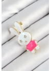 BFS Zirkon Taş Detaylı Beyaz Ve Pembe 3D Tavşan Figürlü Kadın Broş