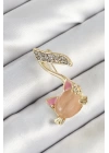 BFS Zirkon Taşlı 3D Kedi Detaylı Nota Figürlü Gold Renk Kadın Broş