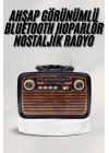 Bluetooth Hoparlör Ahşap Renk Vintage Işıklı Nostaljik Radyo Fm Ahşap Görünümlü