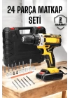 Çift Bataryalı Metal Dişli Darbeli Şarjlı Matkap Seti 24W Güç ve 24 Parça Aksesuar