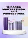 Ergonomik Saplı Fiber Kıllı 12li Makyaj Fırça Takımı Göz ve Ten Makyajı İçin Uygun