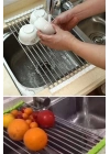 Evye Üstü Katlanır Nihale Paslanmaz Çelik Pratik Sebze Meyve Bulaşık Kurutma Süzgeci