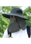 Güneş Koruyuculu Nefes Alabilen Maskeli ve Boyun Kapaklı Geniş Kenarlı Balıkçı Şapkası