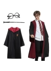 Harry Potter Gryffindor Kapişonlu Çocuk Kostüm + Asa + Gözlük Seti 7-8 Yaş