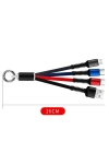 Işıklı Anahtarlık Model 3 in 1 USB Çıkışlı MİKRO,TYPE-C ve İphone Uyumlu Şarj Kablosu