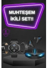 Kablosuz Bluetooth Bağlantılı Kulaklık ve Dokunmatik Ekran Akıllı Saat Arama Cevaplama