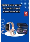 Kadınlar İçin 3 Kordonlu Akıllı Saat ve Dijital Göstergeli Powerbankli Bluetooth Kulaklık Dokunmatik Kontrol