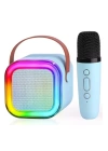 Karaoke Kablosuz Hoparlör Mikrofonlu Rgb Işıklı Bluetooth Speaker Tf Kart/usb Mavi