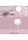 Kedi Kulaklı Telefon Standlı Yuvarlak Dokunmatik Led Ayarlı Masa Üstü Makyaj Aynası