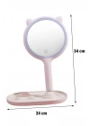 Kedi Kulaklı Telefon Standlı Yuvarlak Dokunmatik Led Ayarlı Masa Üstü Makyaj Aynası