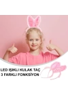 Kenarları Dantelli Pembe Pullu Payetli Led Işıklı Tavşan Kulak Taç 23x19 Cm