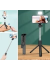 Kendiliğinden Işıklı Masaüstü Tripod Olabilen Telefon Tutuculu Kablosuz Kumandalı Selfie Çubuğu