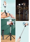 Kendiliğinden Işıklı Masaüstü Tripod Olabilen Telefon Tutuculu Kablosuz Kumandalı Selfie Çubuğu