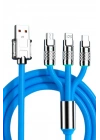Kutulu  3 Şarj Aleti 1 Arada Çinko Alaşım Hızlı Şarj Kablosu Mavi 3 in 1