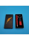 Kutulu Kırmızı Deri Anahtarlık ve Touchpen Tükenmez Kalem Hediye Seti