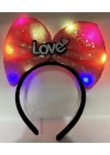 Led Işıklı 3 Farklı Fonksiyonda Yanan Gümüş Love Yazılı Fuşya Pembe Fiyonk Taç 20x17 Cm