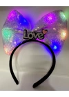 Led Işıklı 3 Farklı Fonksiyonda Yanan Gümüş Love Yazılı Lila Fiyonk Taç 20x17 Cm