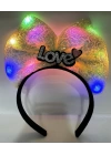 Led Işıklı 3 Farklı Fonksiyonda Yanan Gümüş Love Yazılı Sarı Fiyonk Taç 20x17 Cm