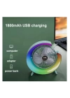 Masaüstü Vantilatör Usb Şarjlı Rgb Led Işıklı 3 Kademeli 180° Ayarlanabilir Soğutucu Fan Yeşil