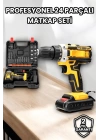 Metal Dişli 24W Akülü Matkap -Çift Bataryalı ve LED Çalışma Işığı ile Tam Set