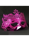 Metalik Fuşya Pembe Renk Masquerade Kelebek Simli Parti Maskesi 23x14 Cm