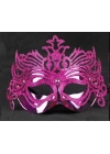 Metalik Fuşya Pembe Renk Masquerade Kelebek Simli Parti Maskesi 23x14 Cm