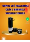 Paslanmaz Termos ve İkili Bardak Seti | 6-12 Saat Sıcak/Soğuk Tutma