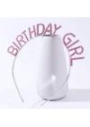 Pembe Renk Kristal Taşlı Parlak Birthday Girl Yazılı Taç 16x17 Cm