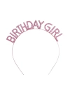 Pembe Renk Kristal Taşlı Parlak Birthday Girl Yazılı Taç 16x17 Cm