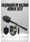 Pusulalı Katlanabilen Portatif Çantalı Mini Kazma Kürek Seti