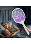 Şarjlı Sinek Öldürücü Masaüstü Standlı,Mor Işık Sinek Kovucu Raket 5w