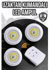 Spot Lamba Led Işık 3lü Uzaktan Kumandalı Pilli Yapışkanlı Kablosuz