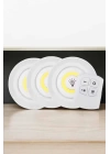 Spot Lamba Led Işık 3lü Uzaktan Kumandalı Pilli Yapışkanlı Kablosuz