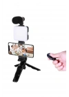 Telefon Tutucu Led Işıklı Kumandalı Mikrofon Telefon Vlog Video Kayıt