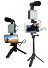 Telefon Tutucu Led Işıklı Kumandalı Mikrofon Telefon Vlog Video Kayıt