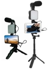 Telefon Tutucu Led Işıklı Kumandalı Mikrofon Telefon Vlog Video Kayıt